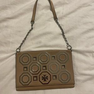 Tory Burch beige and silver envelope purse